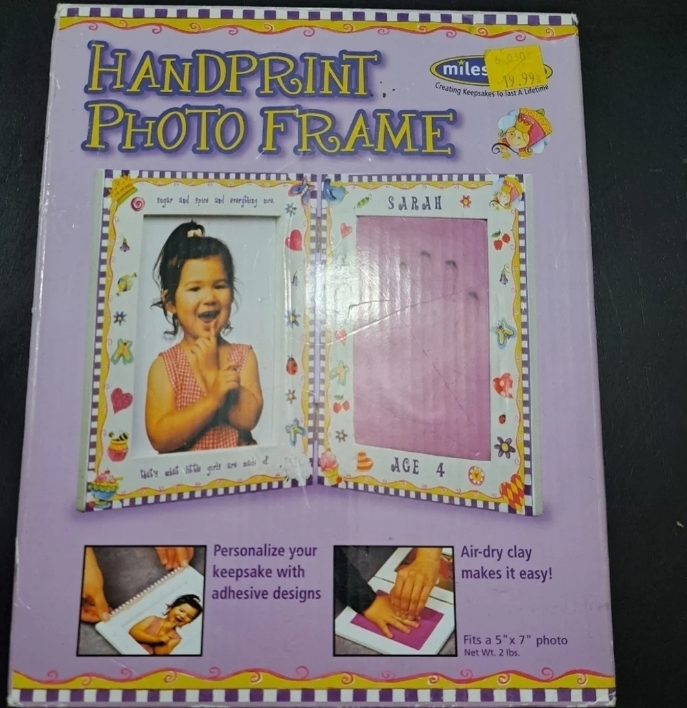 NIB Milestones Handprint Photo Frame Fits 5x7 Photo